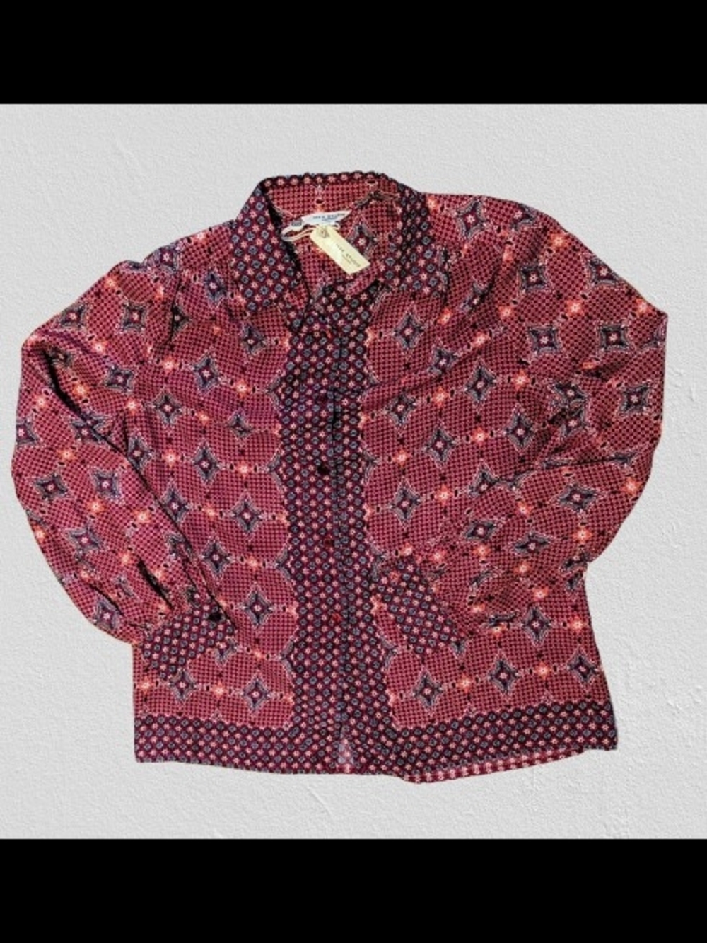 NWT Max Studio Scarlet & Teal Button Front Blouse XS